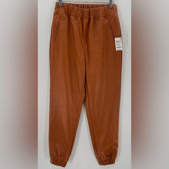 NWT INC Faux Leather High Rise Jogger Pull On Pants in Cinnamon Spice Size Small - Picture 2 of 13